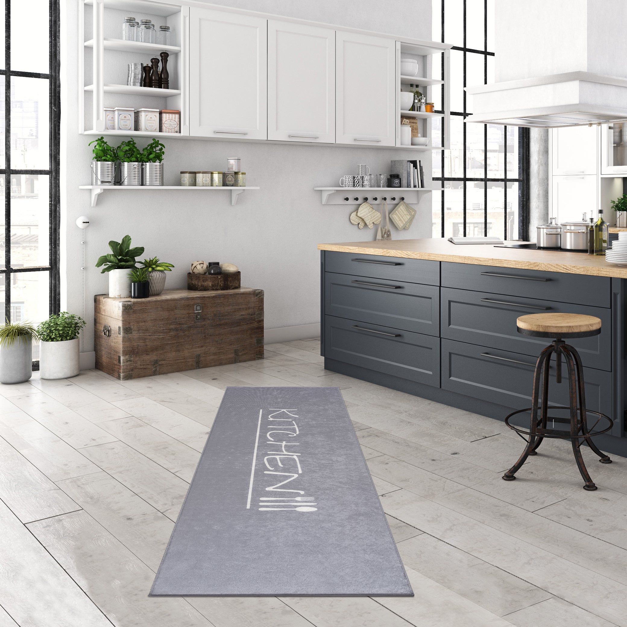Waschbarer Küchenteppich Grau 