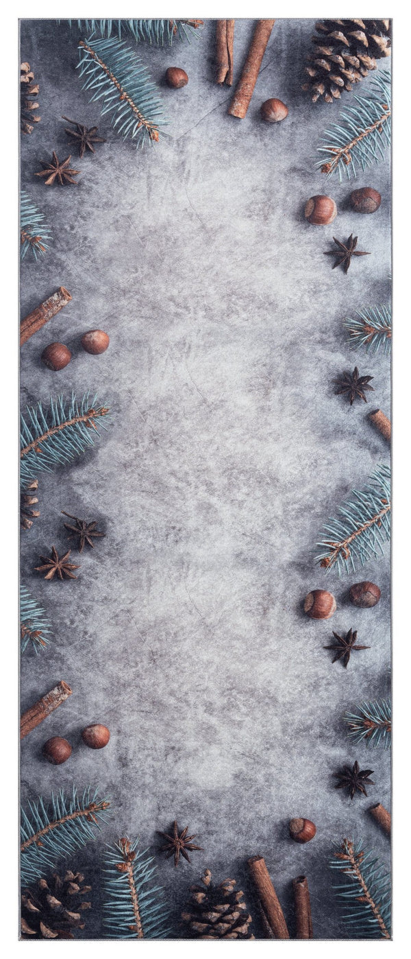 Waschbarer Küchenteppich Grau "Christmas"